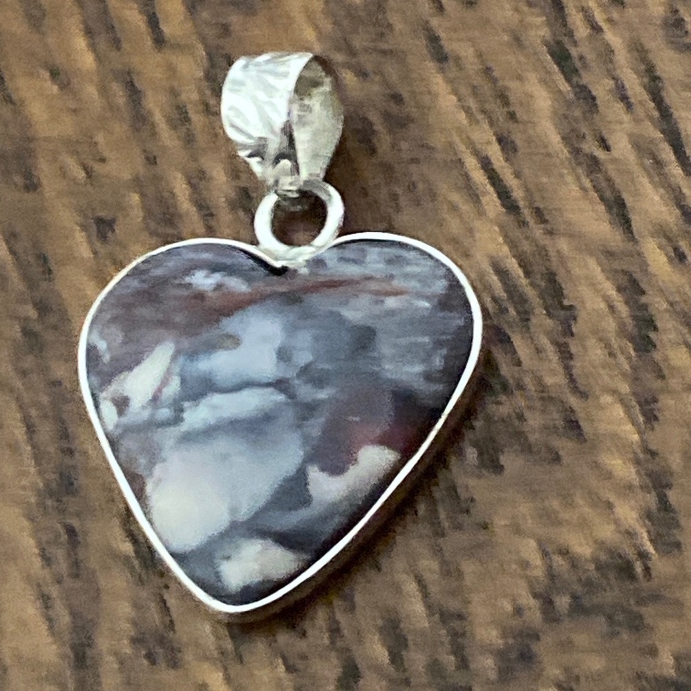 Porcelain Jasper Heart Sterling Silver Pendant